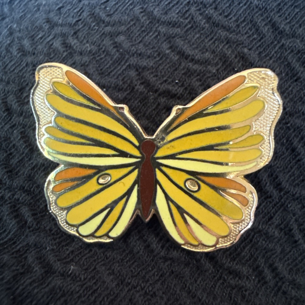 Vintage Hallmark Cards Butterfly Brooch Yellow Enamel Gold Tone Pin 1970s